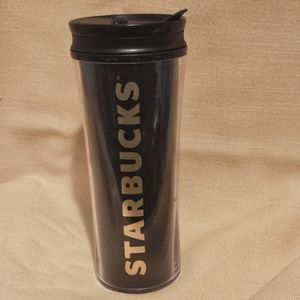 Starbucks Coffee Black & Gold Double Walled 16oz Travel Mug